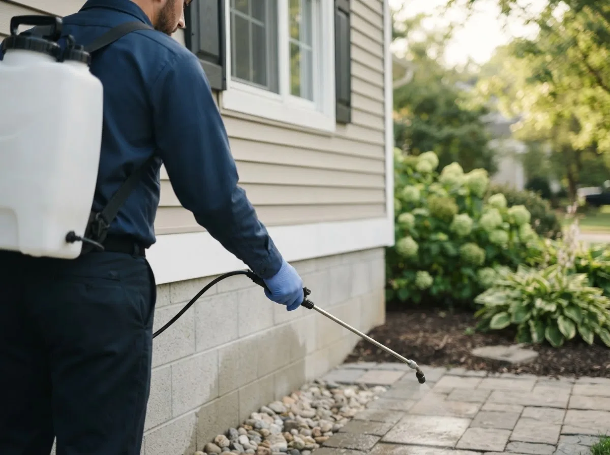 Pest control technician inspecting a home in Sublimity, OR